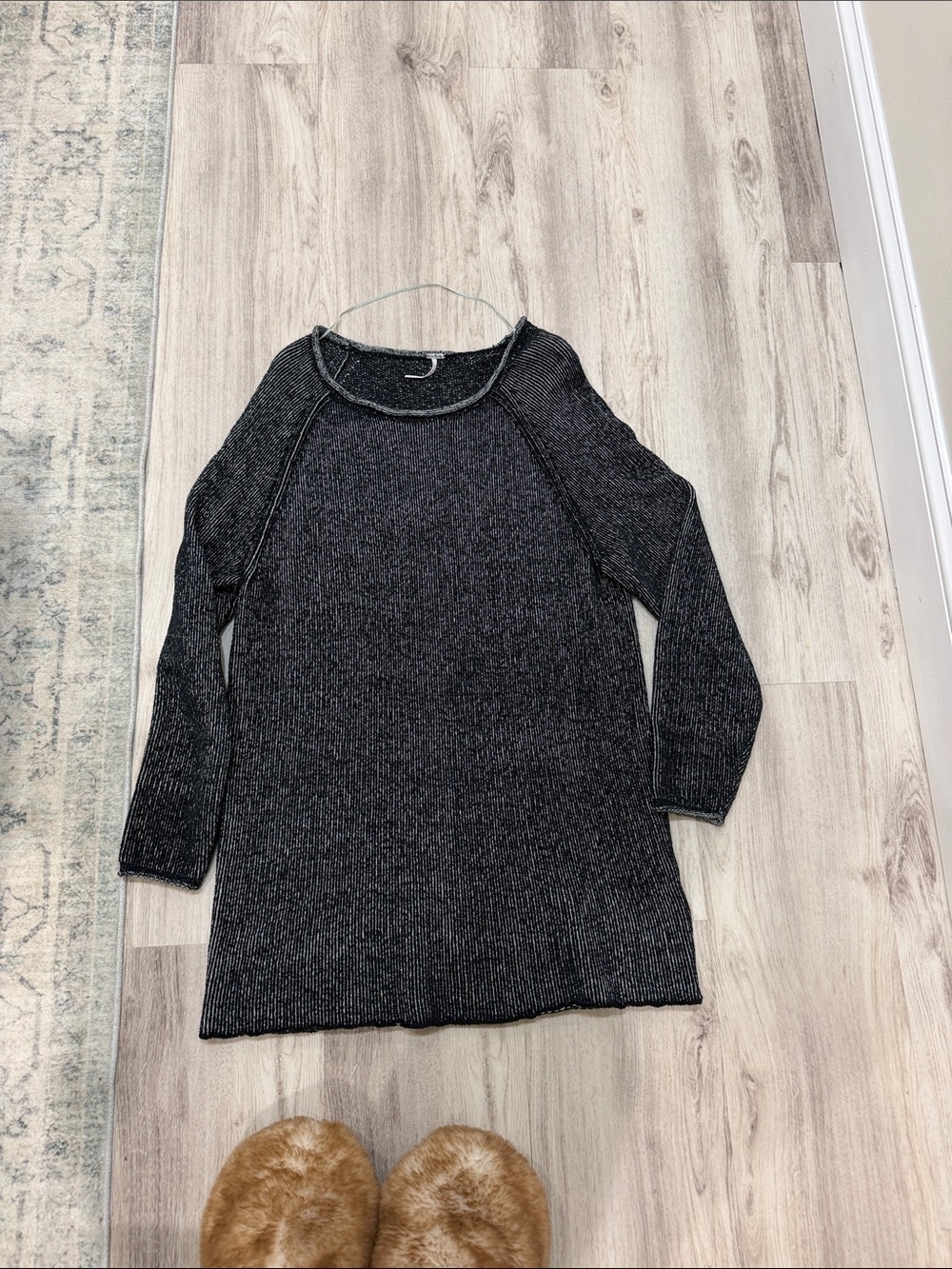 Free People Lenox tunic sweater Combo Ribbed Scoop Neck Tunic size Small onyx